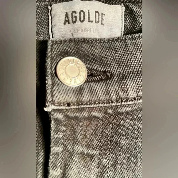 NWT AGOLDE “Toni Feral” black frayed 5 pocket stretch  straight denim jean 32 - Picture 5 of 7
